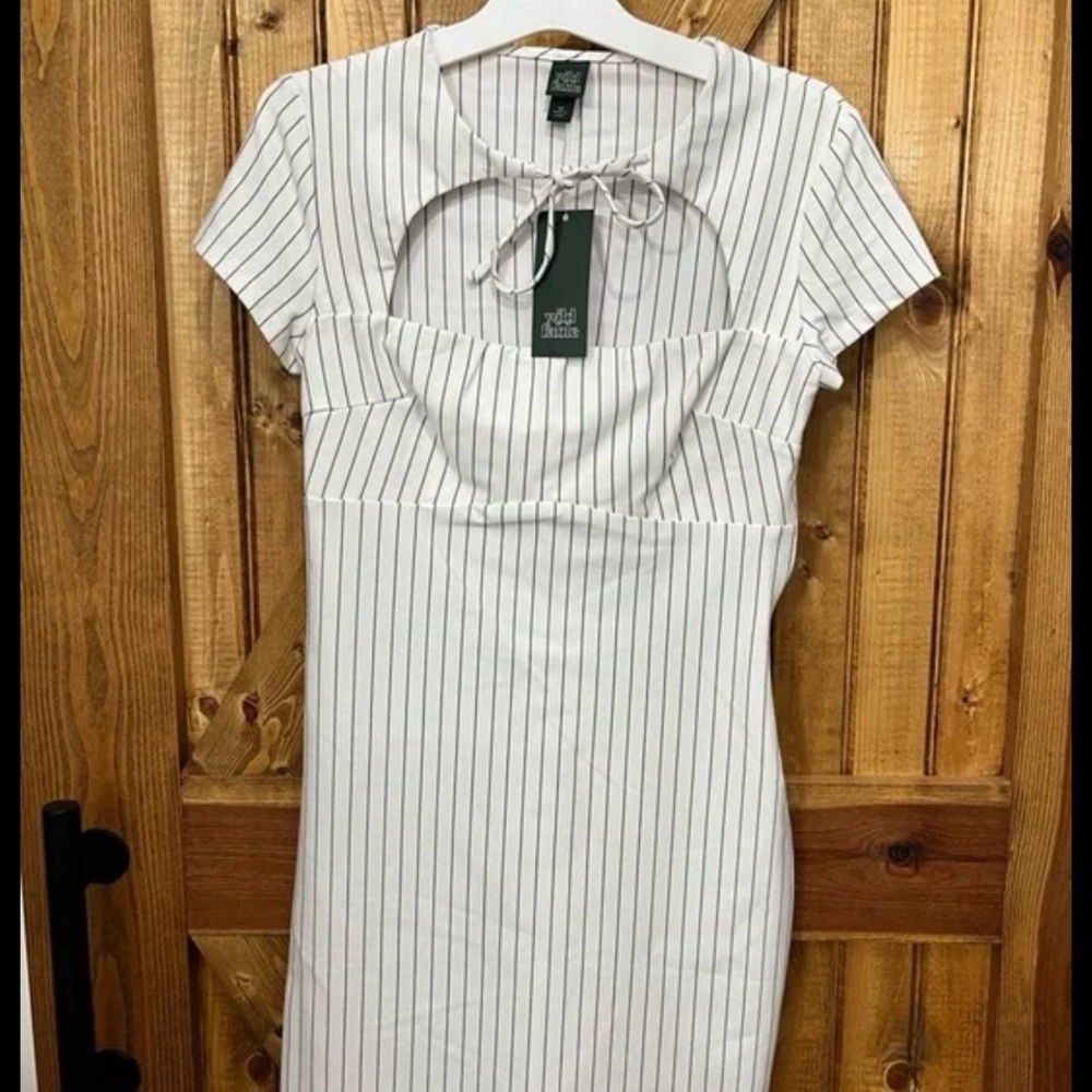 Wild Fable White Dress with Black Stripes